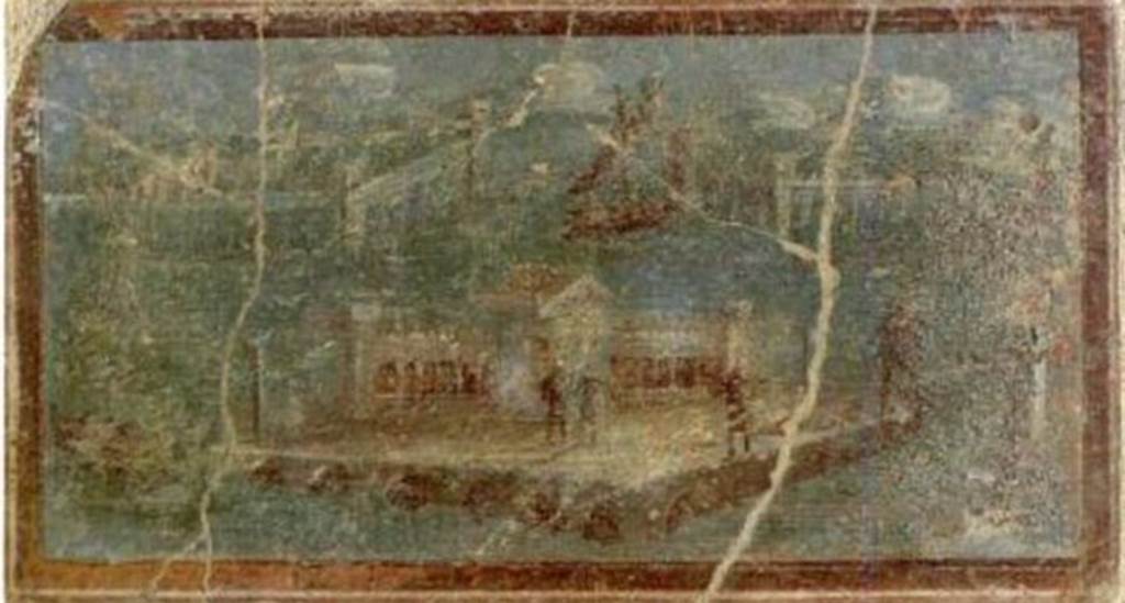 Villa San Marco, Stabiae, Room 4, centre of middle zone of north-east wall of ramp entrance. 
Marine landscape with architecture. 
Stabia Antiquarium. Inventory number 64815.
See Guzzo P., Bonifacio G. and Sodo A.M. (a cura di), 2007. Otium Ludens: Stabiae - at the heart of the Roman empire. Hermitage Museum. Stabia: Nicola Longobardi, p. 116.
