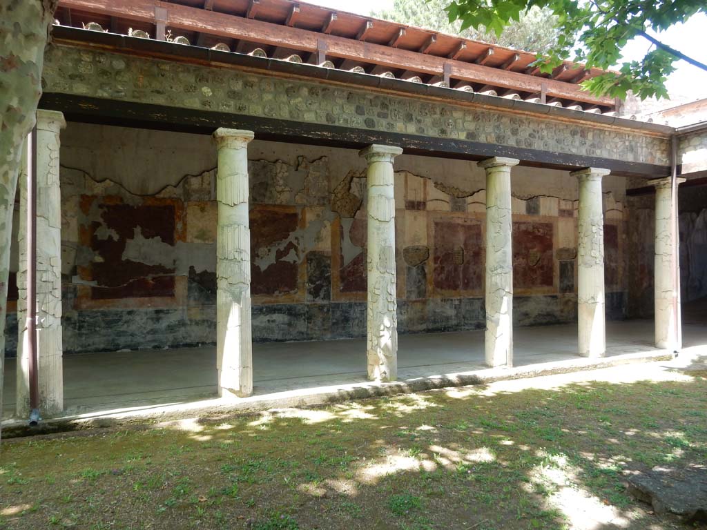 Villa San Marco, Stabiae, June 2019. West portico 3, looking towards west wall at north end.  
Photo courtesy of Buzz Ferebee