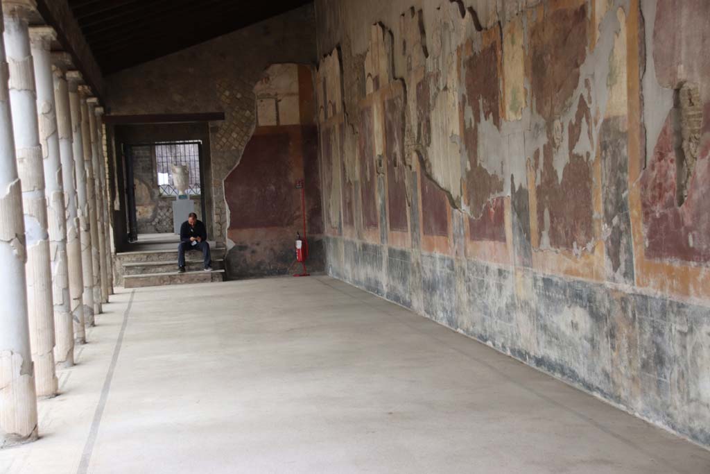 Villa San Marco, Stabiae, September 2019. Room 3, south-west corner of portico, looking towards steps and doorway to room 8. 
Photo courtesy of Klaus Heese.