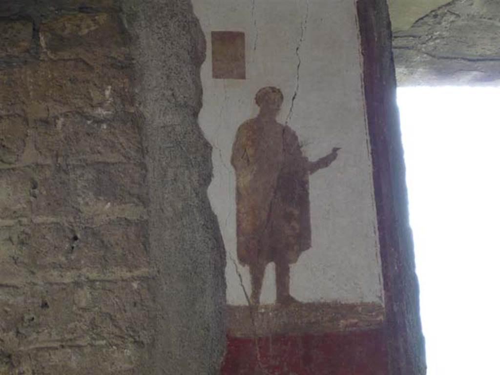 Villa San Marco, Stabiae, 2010. 
Room 8, north-east wall, detail of figure to left of window. Photo courtesy of Buzz Ferebee.