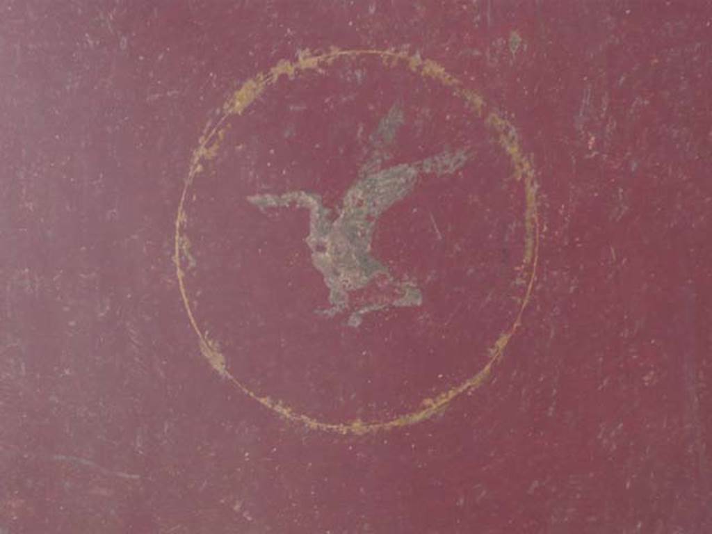 Villa San Marco, Stabiae, 2010. 
Room 8, north-east wall, detail of swan in panel below figure to right of window. Photo courtesy of Buzz Ferebe