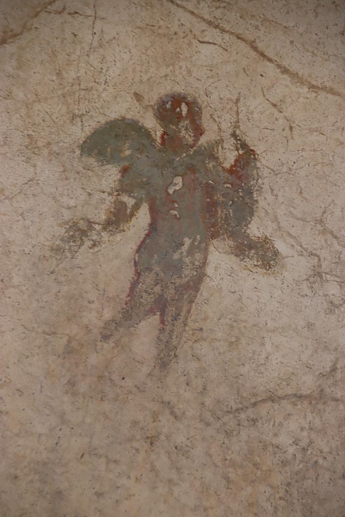 Villa San Marco, Stabiae, October 2022. 
Room 12, south-west end, floating figure by side of doorway. Photo courtesy of Klaus Heese