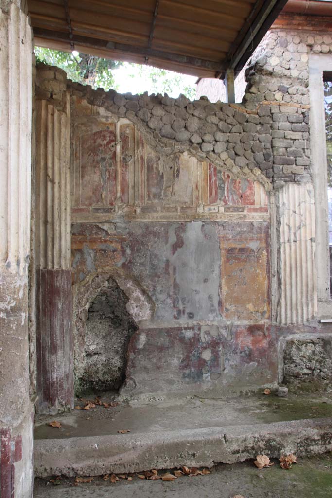 Villa San Marco, Stabiae, September 2019. 
Area 65, nymphaeum, looking towards west wall at southern end of peristyle garden. 
Photo courtesy of Klaus Heese.