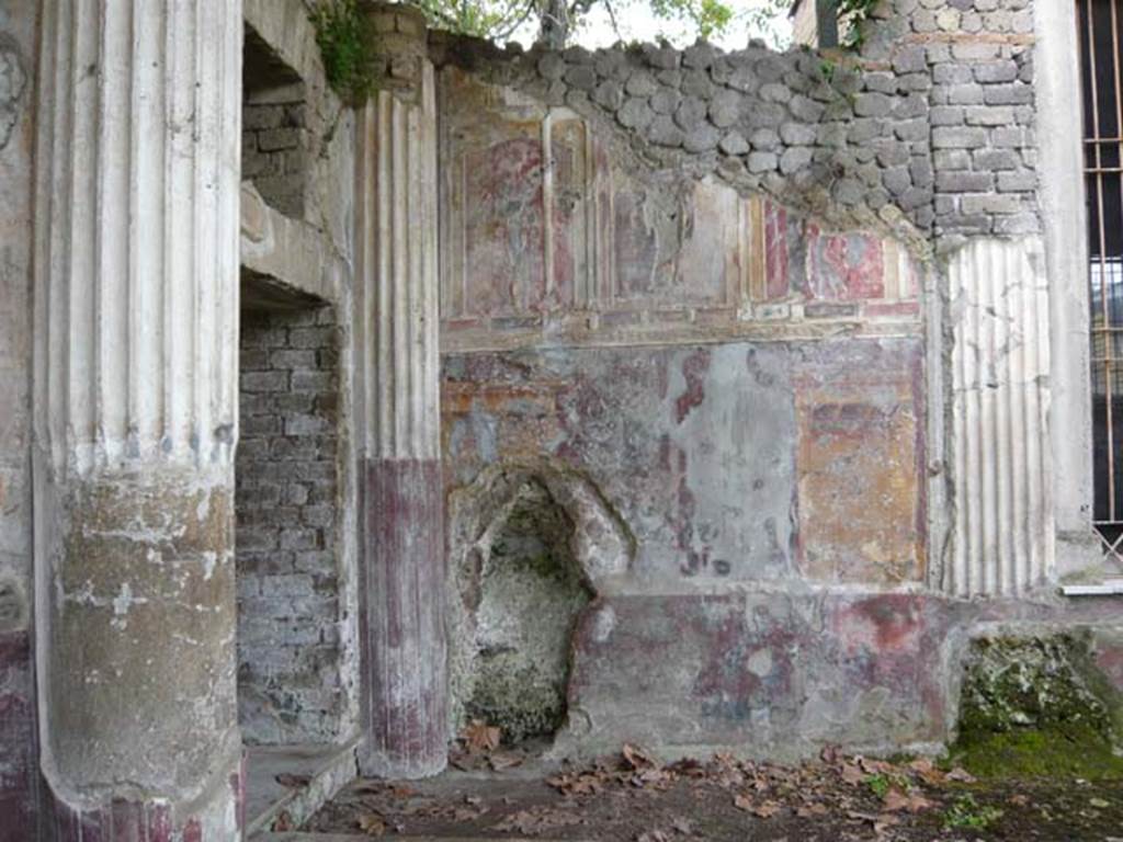 Villa San Marco, Stabiae, 2010. Area 65, nymphaeum, looking towards west wall at southern end of peristyle garden. The doorway/window on the left is to area 63. Photo courtesy of Buzz Ferebee.