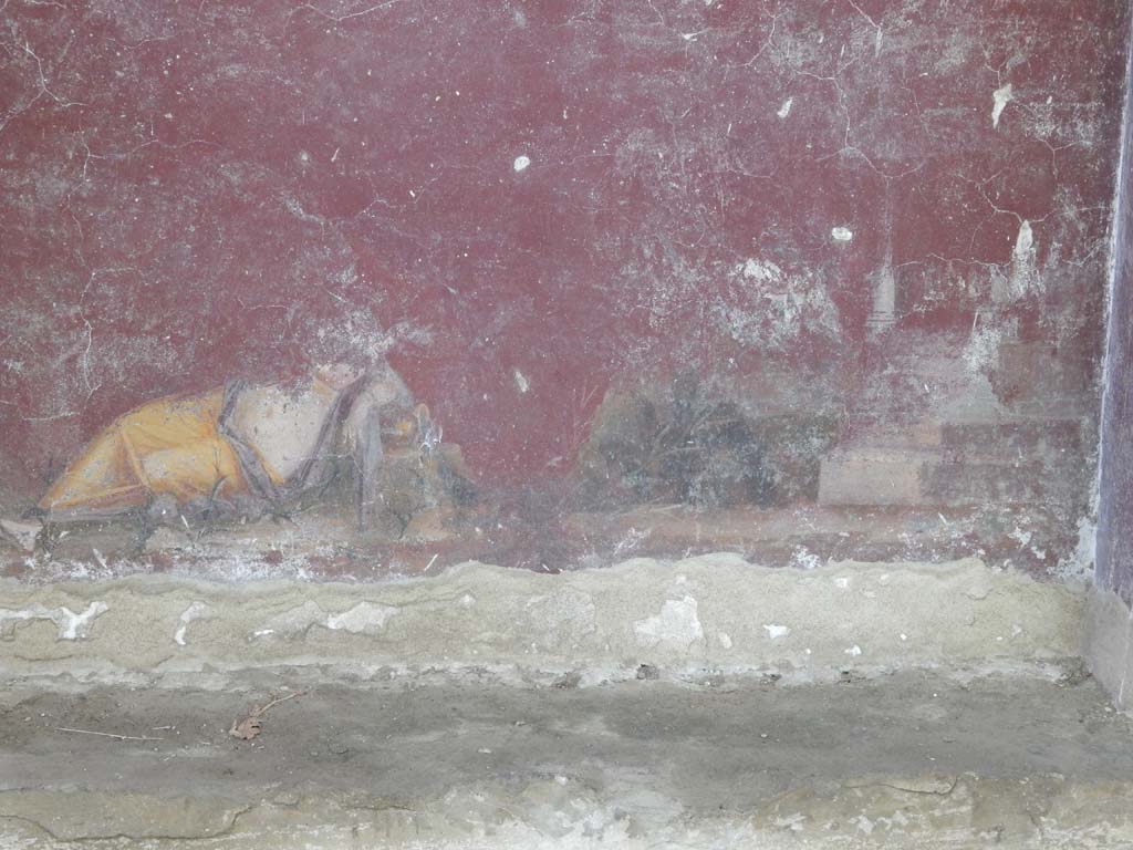 Villa San Marco, Stabiae, June 2019. Area 65, lower area beneath niche 2, remains of painting of Narcissus and Echo. 
Photo courtesy of Buzz Ferebee