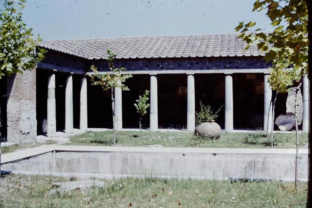 Villa San Marco, Stabiae, 1968. North-east corner of garden and north portico 5 and east portico 20.  
Photo by Stanley A. Jashemski.
Source: The Wilhelmina and Stanley A. Jashemski archive in the University of Maryland Library, Special Collections (See collection page) and made available under the Creative Commons Attribution-Non Commercial License v.4. See Licence and use details.
J68f1911