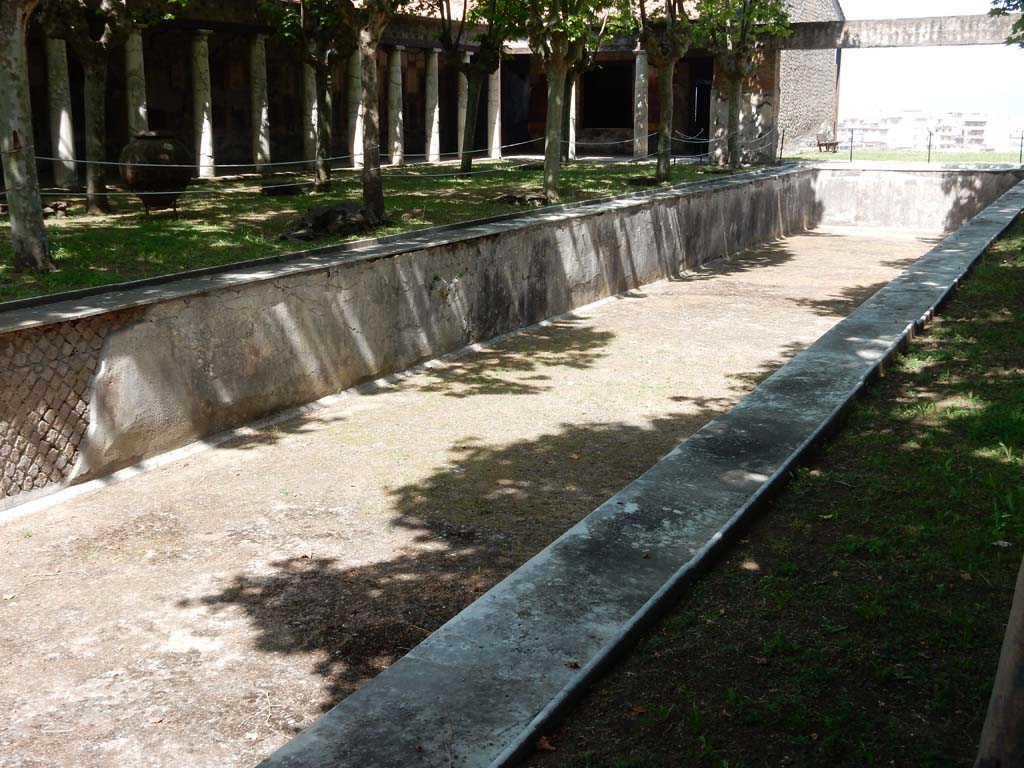 Villa San Marco, Stabiae, June 2019. Pool 15, looking along west side of pool towards north-west corner.  
Photo courtesy of Buzz Ferebee