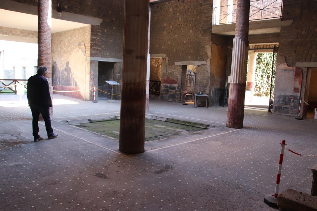 Villa San Marco, Stabiae, October 2022. 
Room 44, looking across impluvium to south-east corner of atrium. Photo courtesy of Klaus Heese.