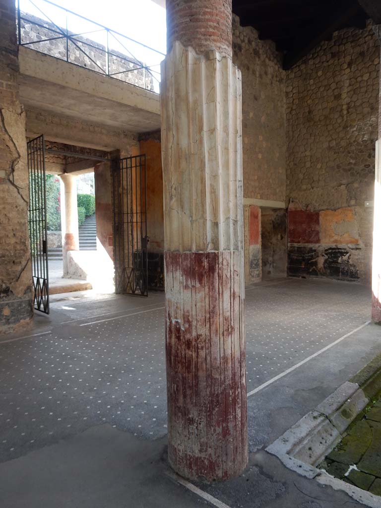 Villa San Marco, Stabiae, June 2019. 
Room 44, looking across atrium towards entrance doorway, and south-west corner of atrium.
Photo courtesy of Buzz Ferebee.
