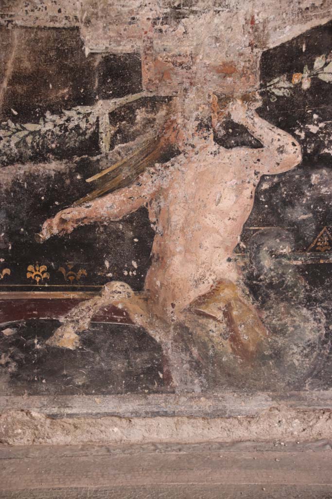 Villa San Marco, Stabiae, October 2020. Room 44, detail of painted centaur on west wall of atrium.
Photo courtesy of Klaus Heese.