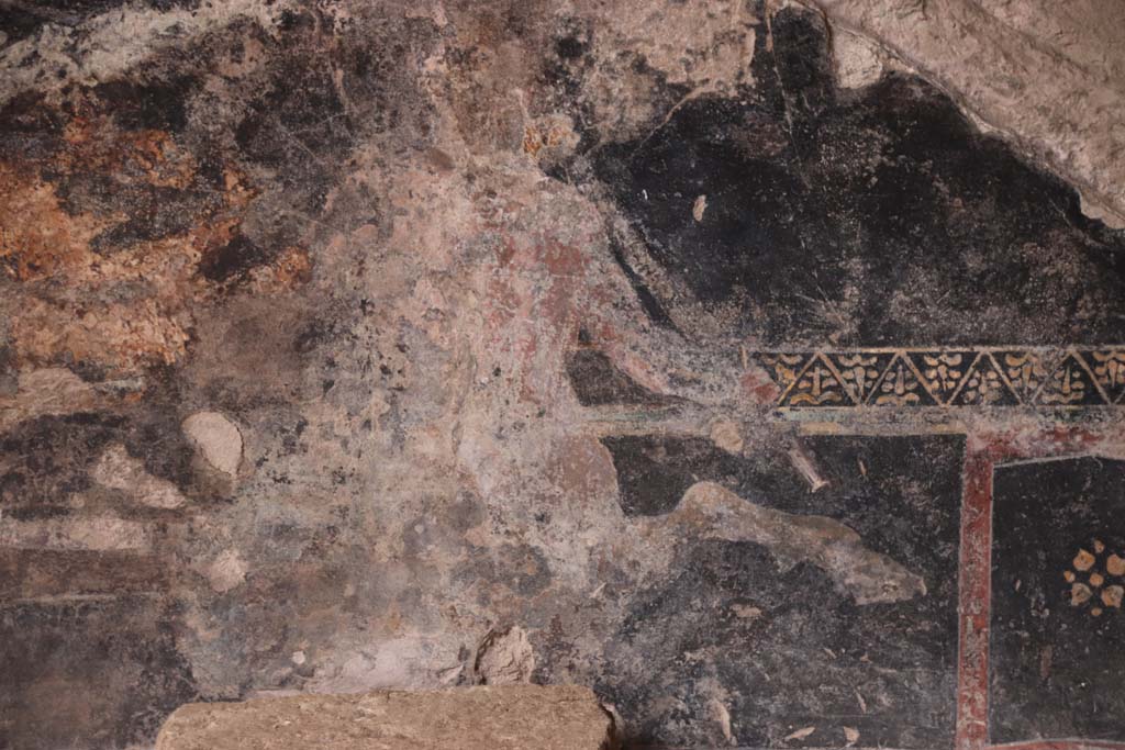 Villa San Marco, Stabiae, October 2020. 
Room 44, detail of painted centaur on zoccolo on west wall in north-west corner of atrium. Photo courtesy of Klaus Heese.