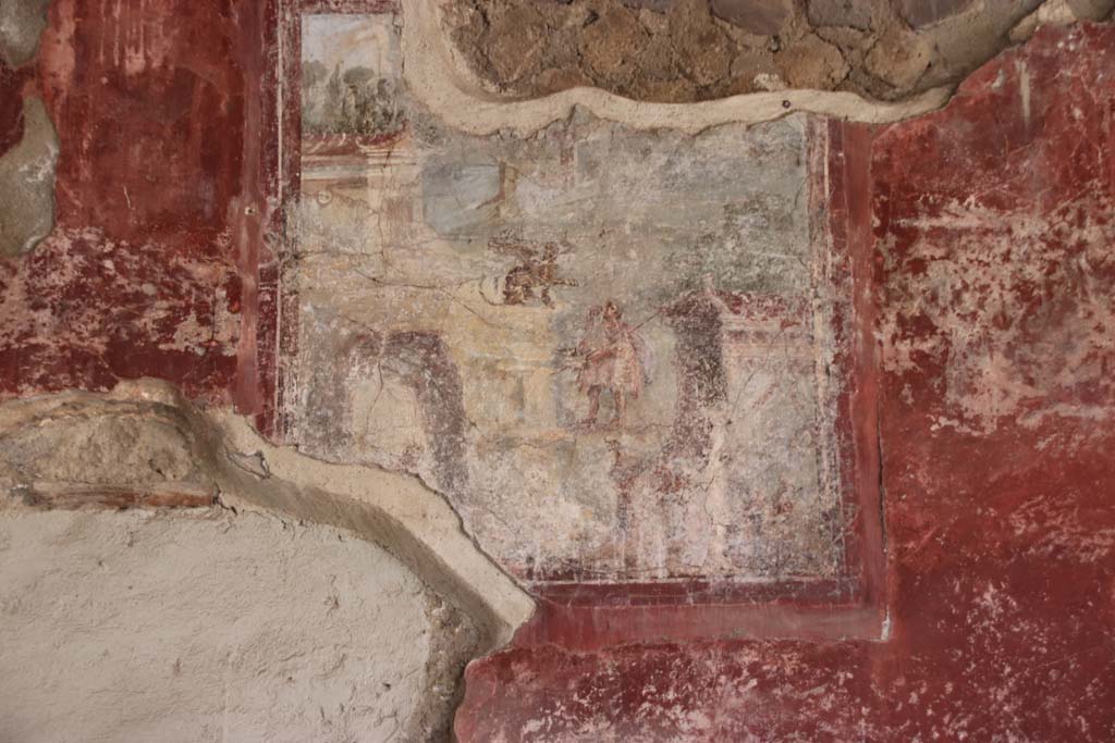 Villa San Marco, Stabiae, September 2021. 
Room 44, north wall, detail of painting from west end above doorway to room 31. Photo courtesy of Klaus Heese.