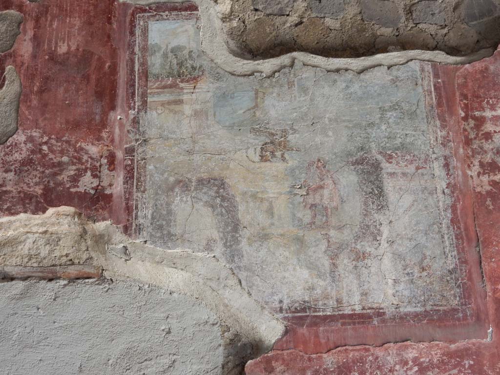 Villa San Marco, Stabiae, June 2019. Room 44, painted panel on north wall of atrium above doorway to room 31.
Photo courtesy of Buzz Ferebee.