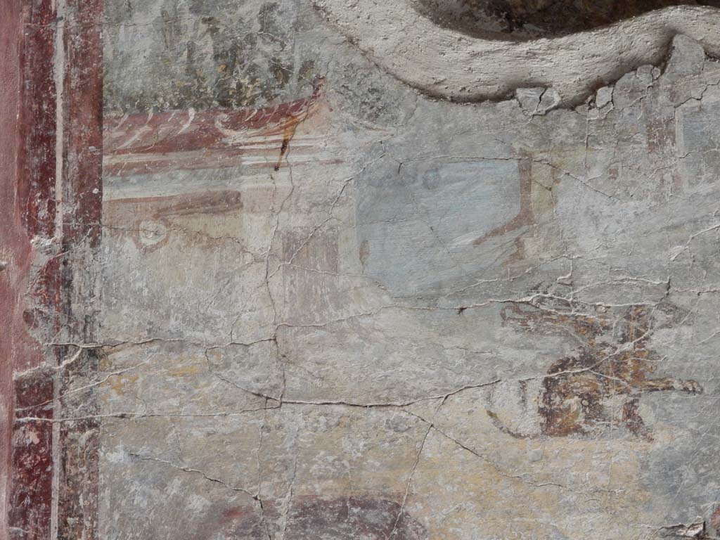 Villa San Marco, Stabiae, June 2019. Room 44, detail from painted panel .
Photo courtesy of Buzz Ferebee