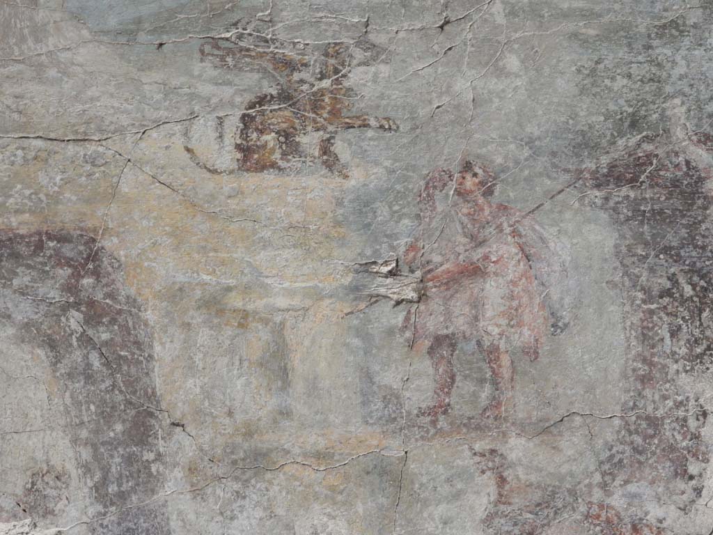 Villa San Marco, Stabiae, June 2019. Room 44, detail from painted panel 
Photo courtesy of Buzz Ferebee