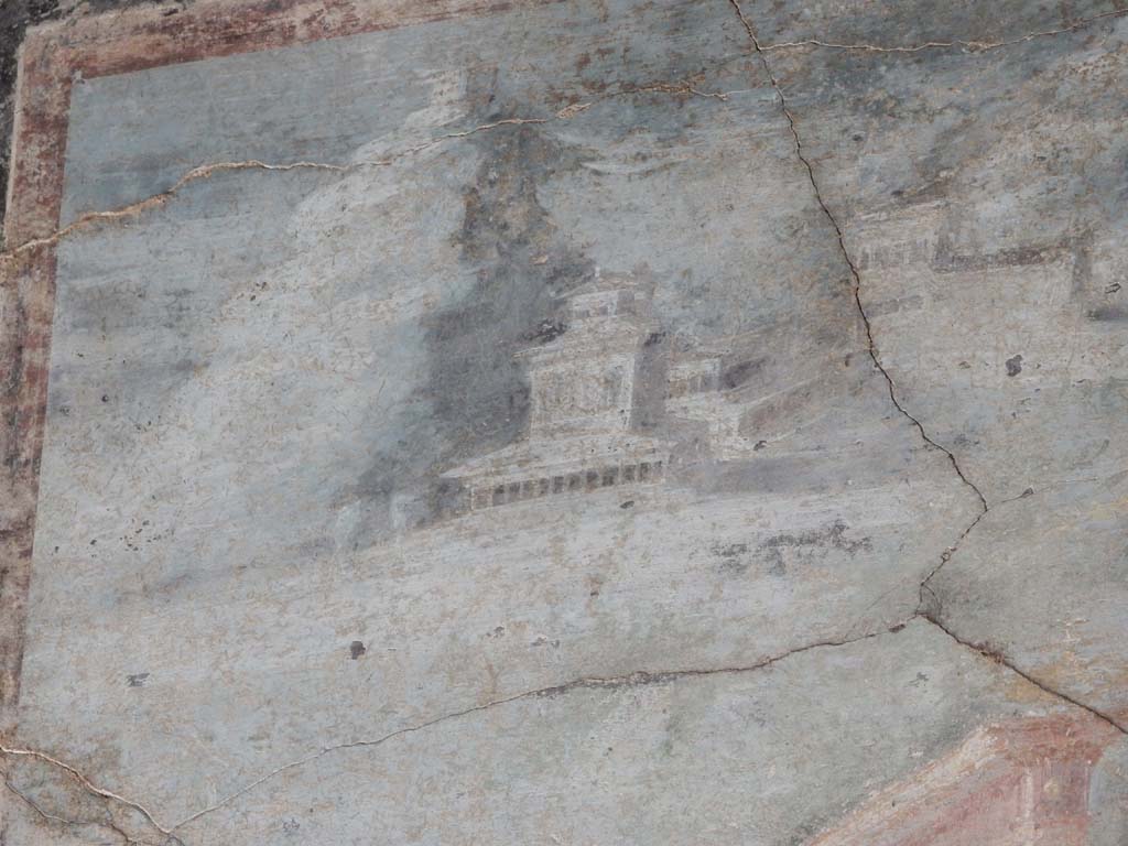 Villa San Marco, Stabiae, June 2019. Room 44, detail from central paining on north wall of atrium.   
Photo courtesy of Buzz Ferebee