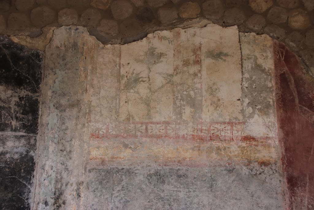 Villa San Marco, Stabiae, September 2021. 
Room 44, north wall, painted decoration from east side of central painting. Photo courtesy of Klaus Heese