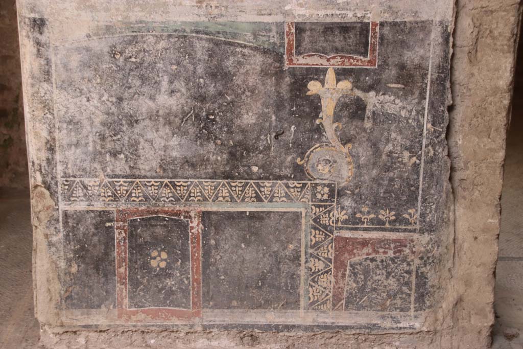 Villa San Marco, Stabiae, September 2019. 
Room 44, zoccolo on south wall of atrium, with entrance doorway, on left, and doorway to room 57, on right. Photo courtesy of Klaus Heese.