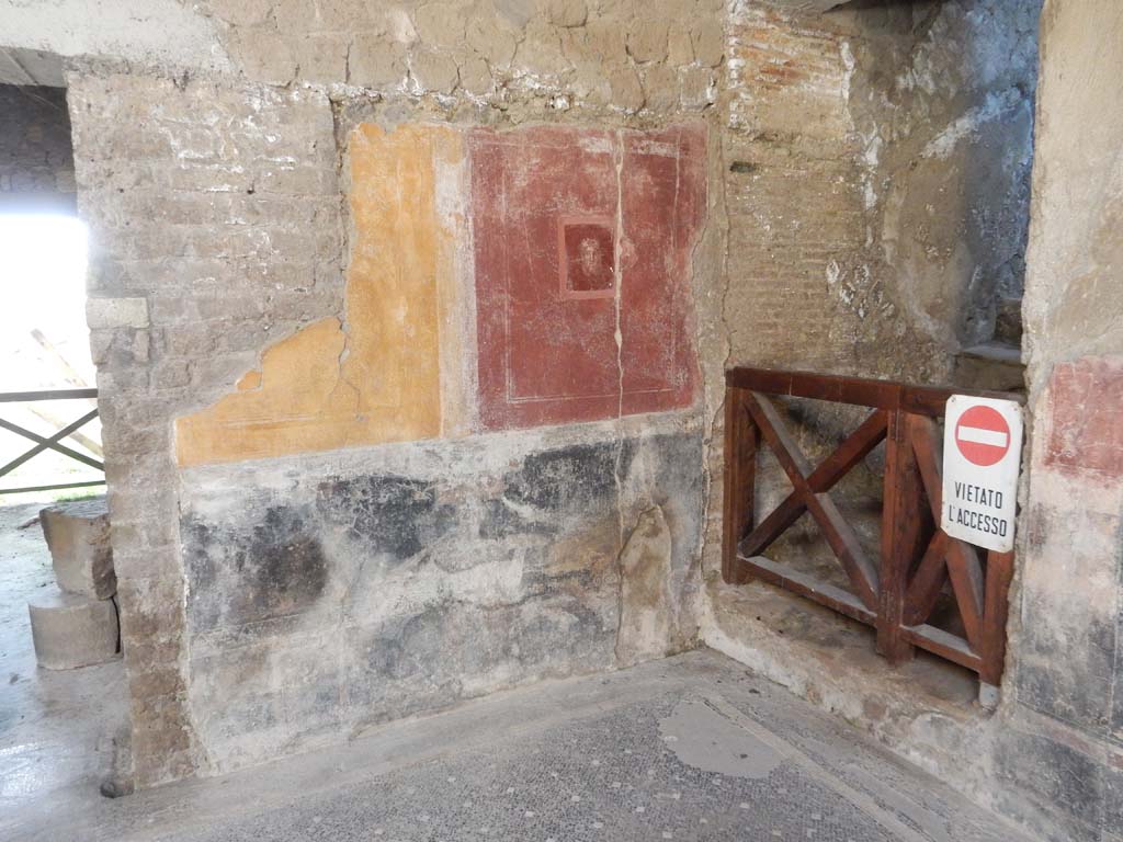 Villa San Marco, Stabiae, June 2019.Room 44, south-east corner of atrium with corridor 59a on left, and steps 55, on right.
Photo courtesy of Buzz Ferebee.