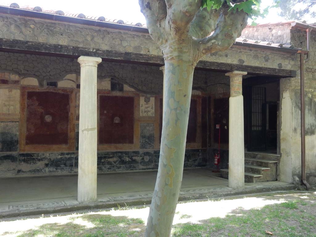Villa San Marco, Stabiae, June 2019. Portico 20, looking towards south-east corner at south end.  
Photo courtesy of Buzz Ferebee