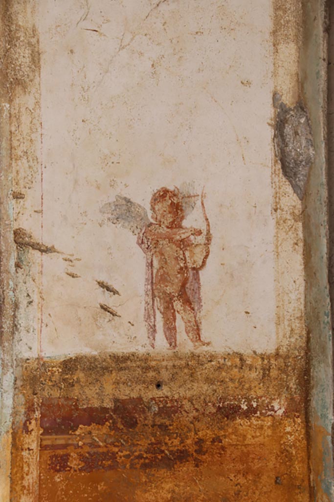 Villa San Marco, Stabiae, October 2022. 
Room 53, detail from west (left) side of doorway into room 50. Photo courtesy of Klaus Heese.