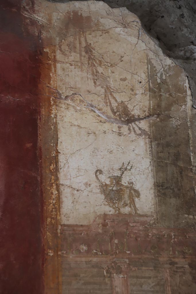 Villa San Marco, Stabiae, October 2022. 
Room 53, detail from upper north wall in alcove in north-east corner. Photo courtesy of Klaus Heese.