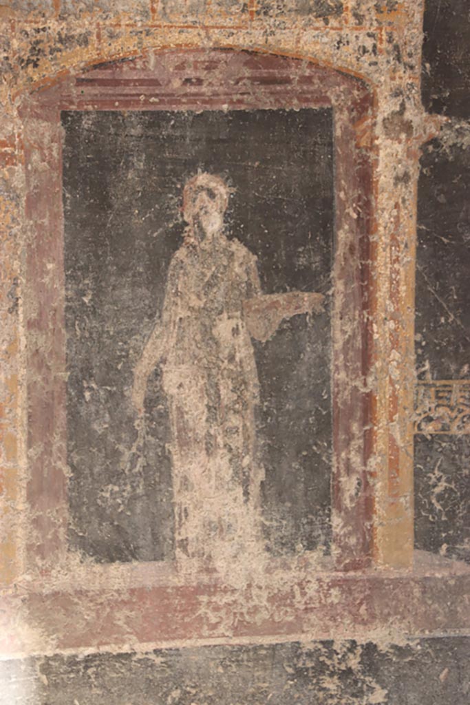 Villa San Marco, Stabiae, October 2022. 
Room 53, detail from zoccolo under south-wall window. Photo courtesy of Klaus Heese.