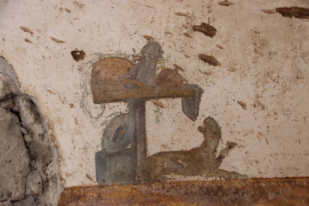 Villa San Marco, Stabiae, September 2019. 
Room 50, detail from central wall painting from north wall. Photo courtesy of Klaus Heese.
