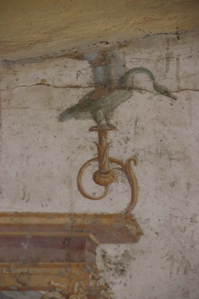 Villa San Marco, Stabiae, September 2019. 
Room 50, detail from north end of east wall. Photo courtesy of Klaus Heese.