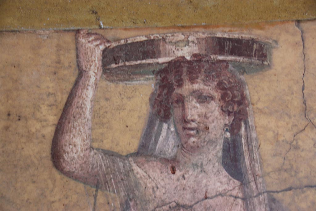 Villa San Marco, Stabiae, October 2022. 
Room 50, detail from painted fresco from south end of east wall. Photo courtesy of Klaus Heese.