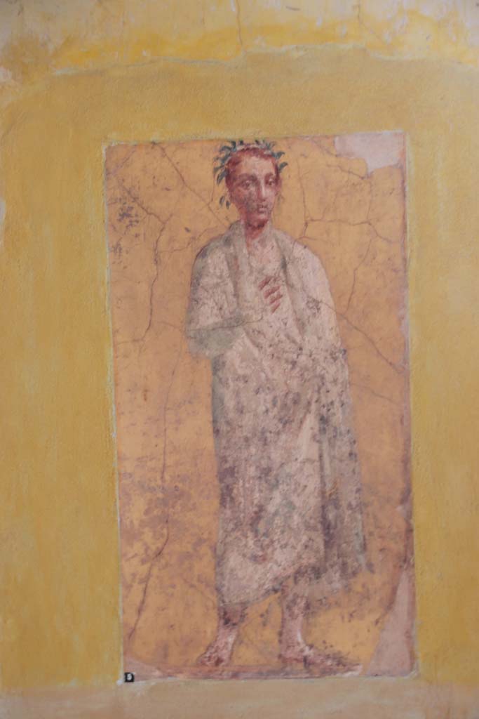Villa San Marco, Stabiae, September 2019. 
Room 50, painted figure from south wall. Photo courtesy of Klaus Heese.