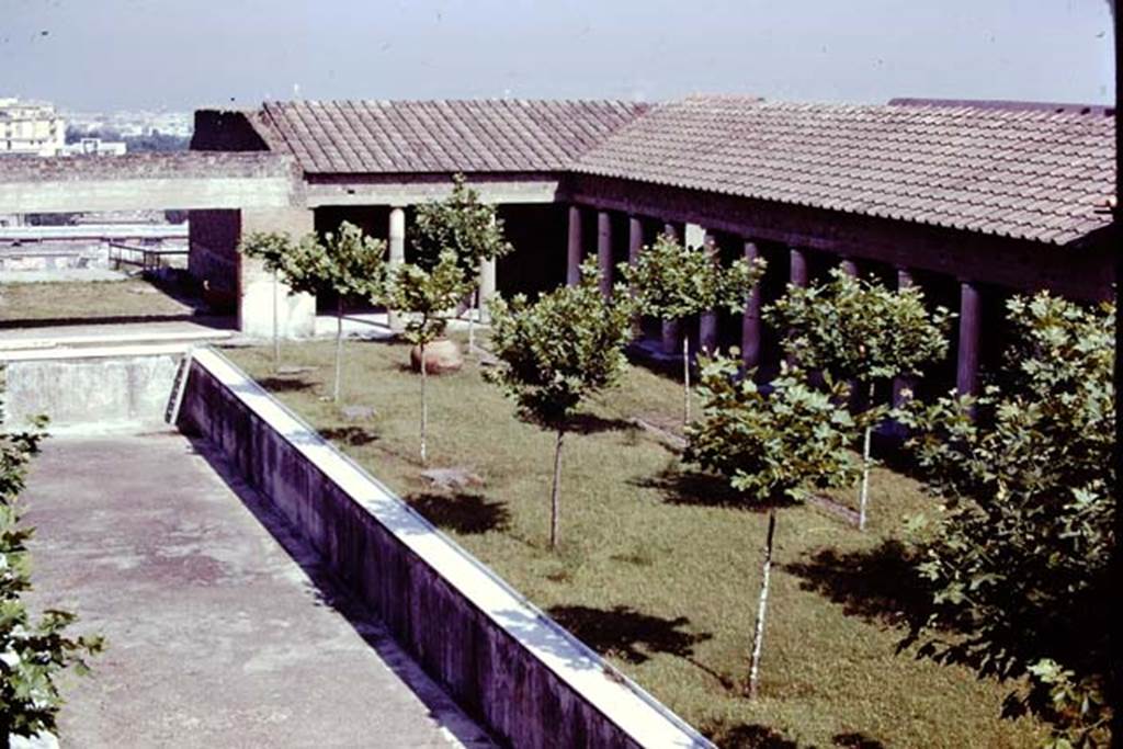 Villa San Marco, Stabiae, 1976. Looking from nymphaeum towards oecus at north end of pool 15. 
Photo by Stanley A. Jashemski.
Source: The Wilhelmina and Stanley A. Jashemski archive in the University of Maryland Library, Special Collections (See collection page) and made available under the Creative Commons Attribution-Non Commercial License v.4. See Licence and use details.
Jmit0088