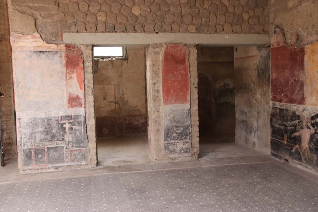 Villa San Marco, Stabiae, September 2019. 
Room 44, south-west corner of the atrium with doorways to room 57, and corridor 49, on right. Photo courtesy of Klaus Heese.