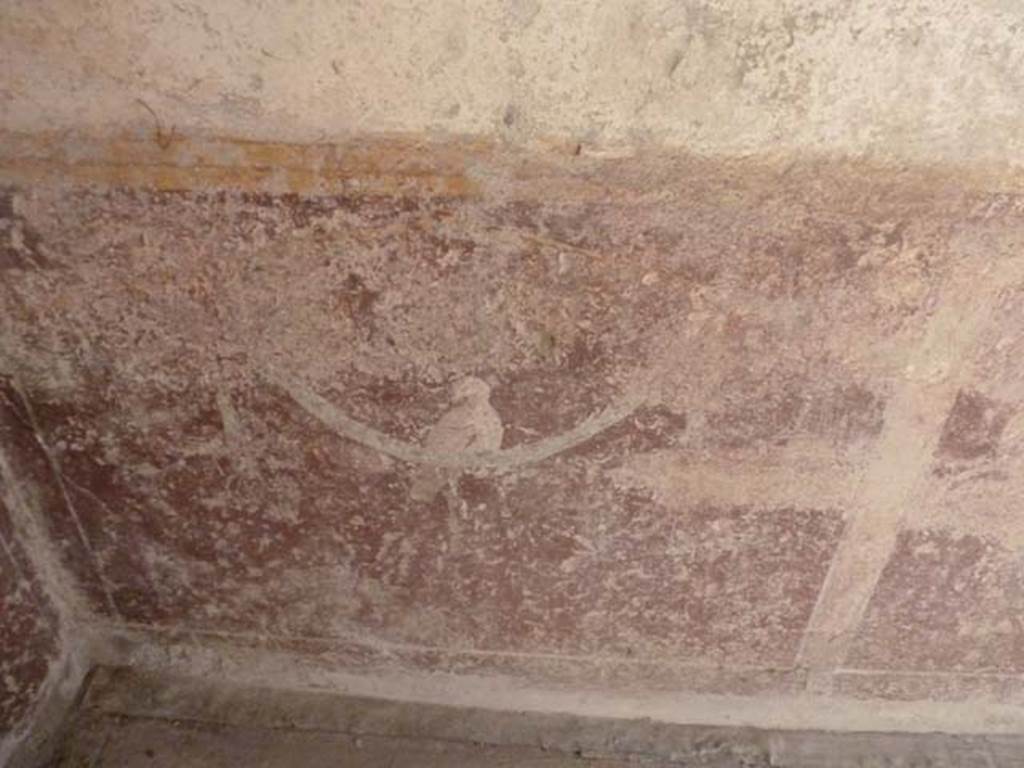 Villa San Marco, Stabiae, September 2015. Room 57, painted bird on zoccolo of west wall in south-west corner.