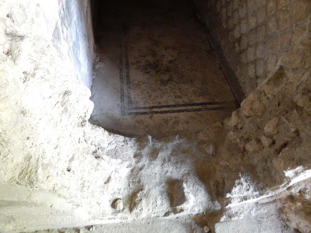 Villa San Marco, Stabiae, June 2019. Room 26, gaping hole, from 18th century tunnelling, in south wall near west wall of kitchen.
Looking north into room 27, and the narrow corridor 39 that joins with corridor 49.
Photo courtesy of Buzz Ferebee