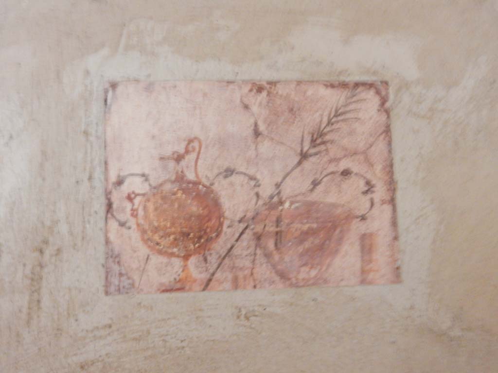 Villa San Marco, Stabiae, June 2019. Room 52, painted panel from north end of west wall.
Photo courtesy of Buzz Ferebee