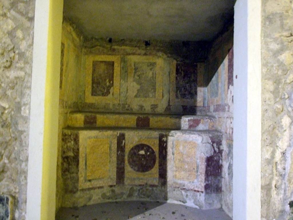 Castellammare di Stabia, Villa San Marco, December 2006. Room 45, lararium in west wall of atrium. For description of lararium – 
See Giacobello, F., 2008. Larari Pompeiani: Iconografia e culto dei Lari in ambito domestico.  Milano: LED Edizioni. (p.224)
See Barbet, A, Miniero P, et al. (1999). La Villa San Marco a Stabia. L’Erma di Bretschneider, Rome. (Fig.367-8)