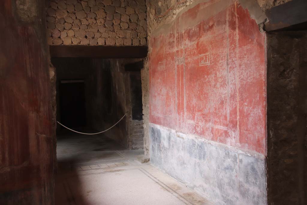 Villa San Marco, Stabiae, September 2019. Corridor 22, looking towards east wall, and north-east along corridor towards areas 23, 33 and 34. 
On the right is the doorway to rooms 24/25. Photo courtesy of Klaus Heese.