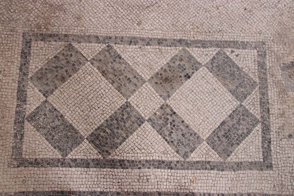 Villa San Marco, Stabiae, September 2021. 
Corridor 22 into room 25, detail of mosaic threshold in doorway. Photo courtesy of Klaus Heese.