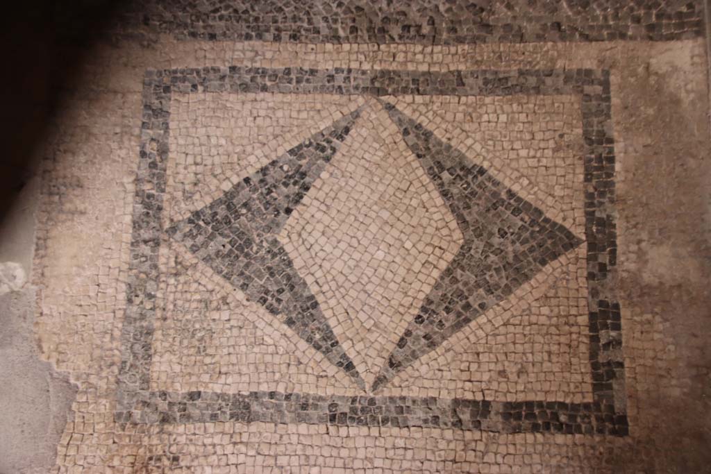 Villa San Marco, Stabiae, June 2019. Room 25, detail of mosaic threshold to doorway into vestibule leading to room 23. 
Photo courtesy of Klaus Heese.