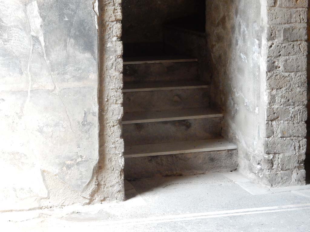 Villa San Marco, Stabiae, June 2019. Room 23, steps to upper floor, numbered 33 on plan.  
Photo courtesy of Buzz Ferebee