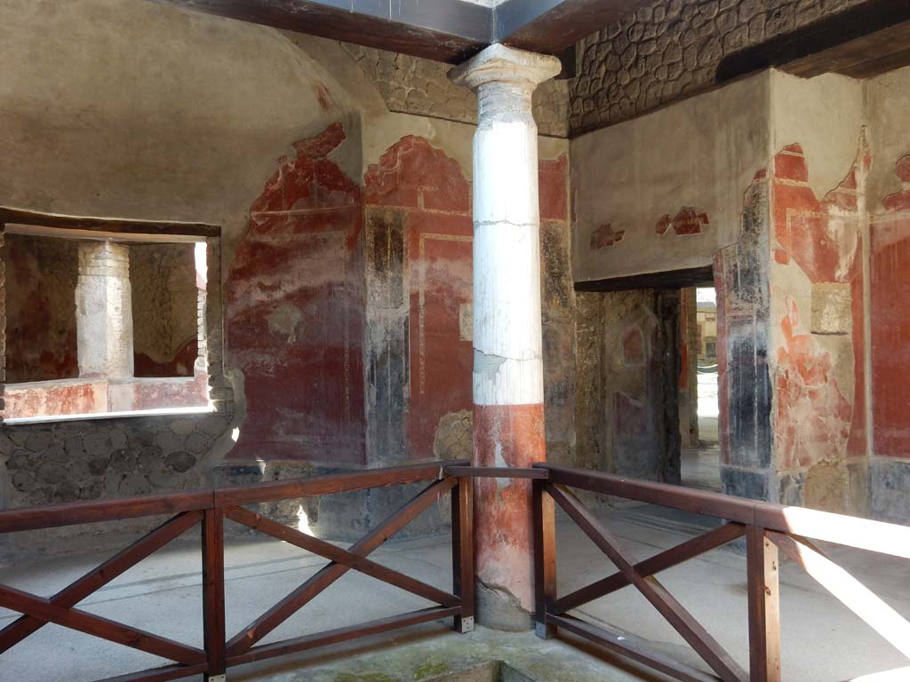 Villa San Marco, Stabiae, June 2019. 
Room 25, looking across impluvium or pool in tetrastyle atrium (or frigidarium) towards south-west corner of baths area. 
Photo courtesy of Buzz Ferebee