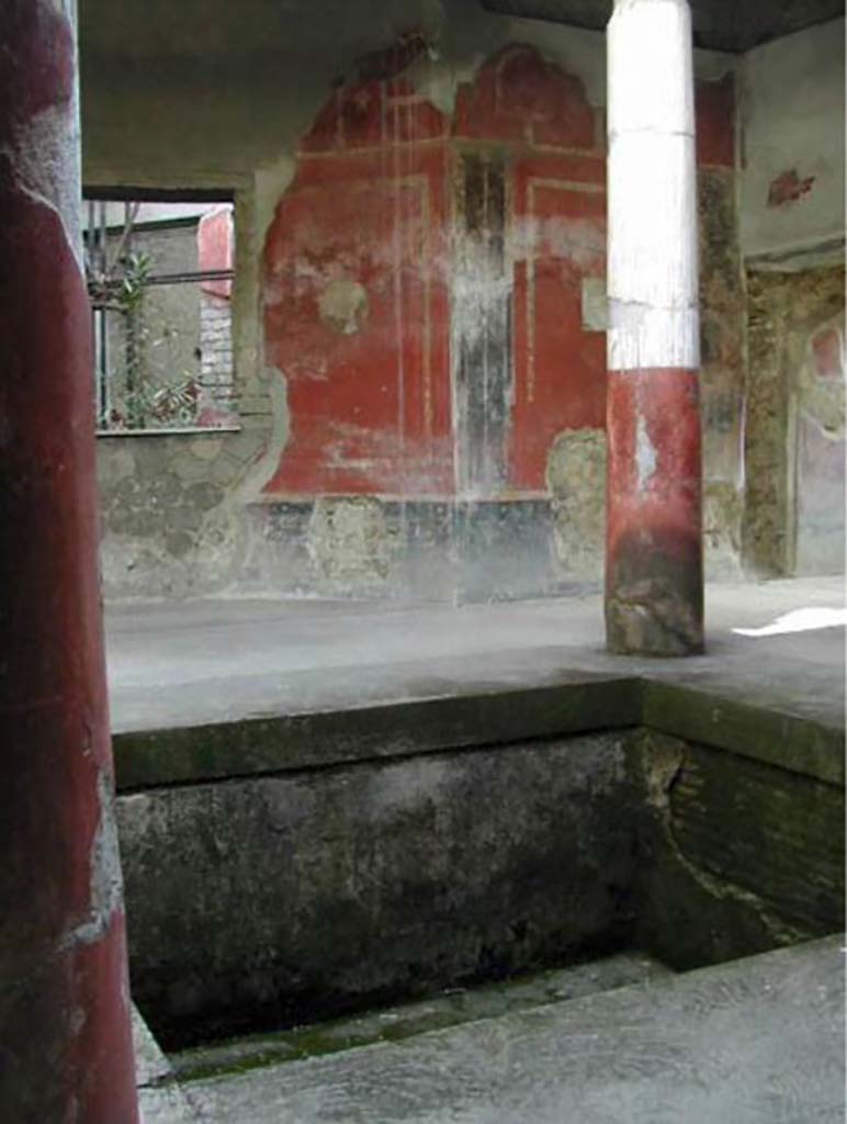 Villa San Marco, Stabiae, December 2007. 
Room 25, looking across impluvium or pool in tetrastyle atrium of baths area. 
Villa San Marco 200712 Card 16 023