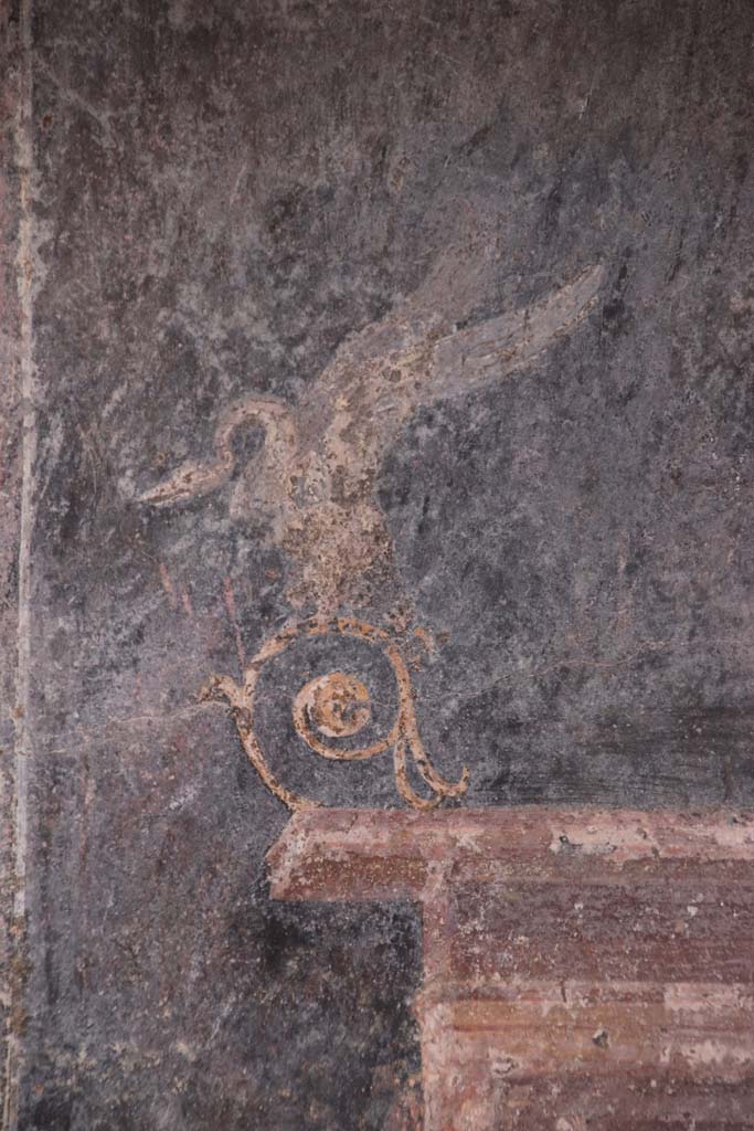 Villa San Marco, Stabiae, October 2020.  
Room 25, detail of painted decoration from east wall in south-east corner. Photo courtesy of Klaus Heese.