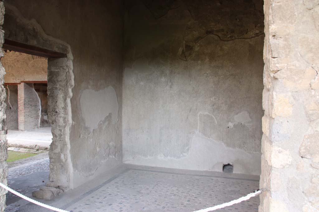 Villa of Mysteries, Pompeii. September 2021. 
Room 47, looking towards north wall with doorway, and east wall. Photo courtesy of Klaus Heese.