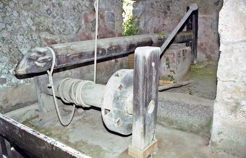 Villa of Mysteries, Pompeii. October 2001. Room 48-9, looking towards wine press on.
Photo courtesy of Peter Woods.