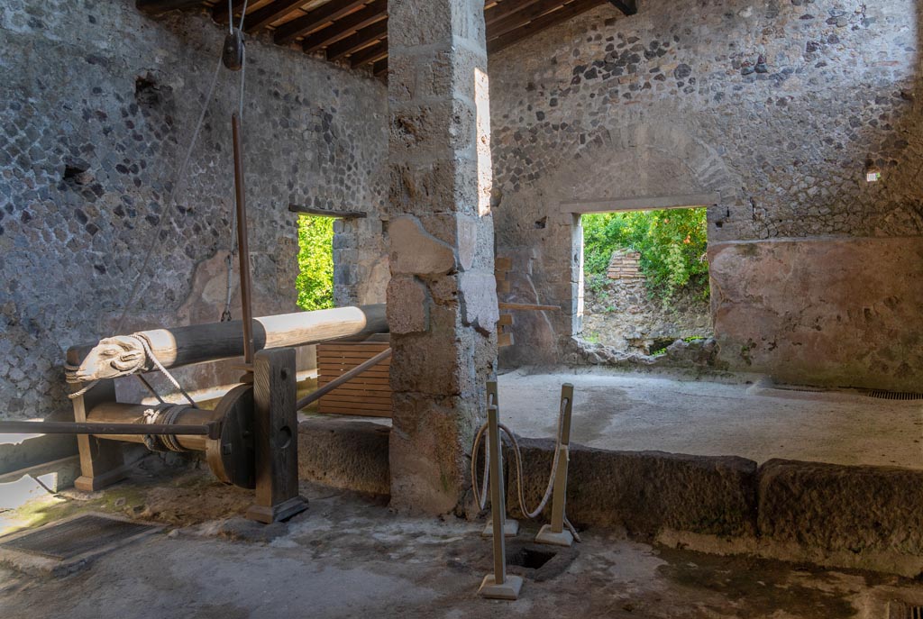 Villa of Mysteries, Pompeii. October 2023. 
Room 48-9, looking towards north-east corner and east wall. Photo courtesy of Johannes Eber.