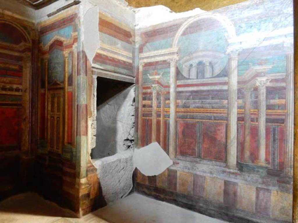 Villa of Mysteries, Pompeii. May 2015. Room 16, looking towards south-east corner and south wall.  Photo courtesy of Buzz Ferebee.
