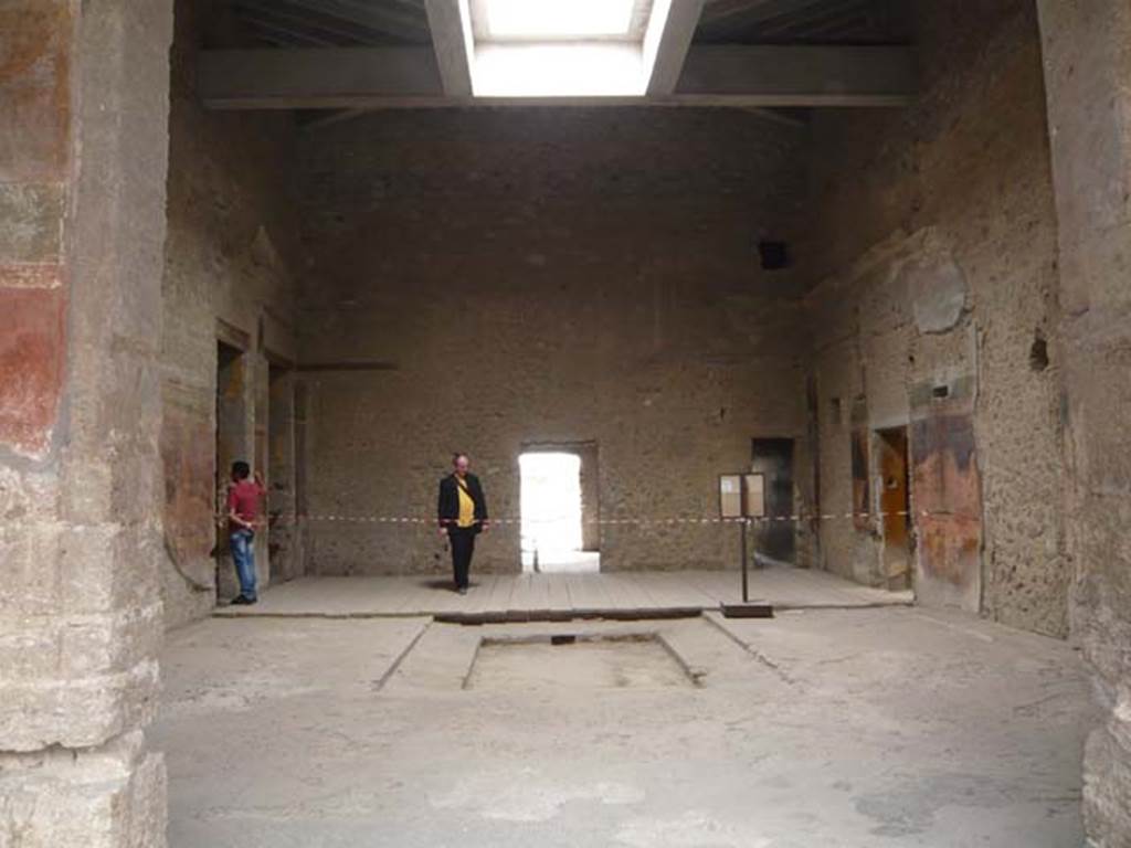 Villa of Mysteries, Pompeii. May 2012. Looking west from peristyle A, into room 64, atrium. Photo courtesy of Buzz Ferebee.