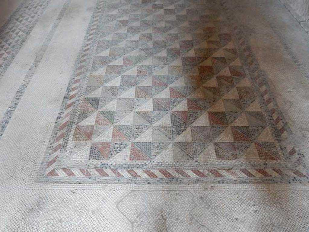 Villa of Mysteries, Pompeii. May 2015. Room 4, mosaic floor. Photo courtesy of Buzz Ferebee.